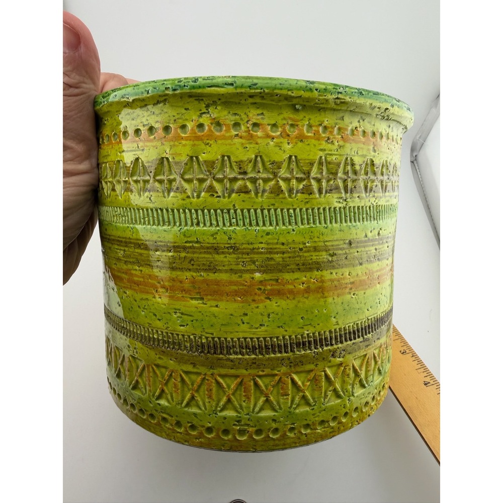 Aldo Londi Bitossi Large 6" Planter Green Excellent Mid Century Geometric Boho - Picture 6 of 8